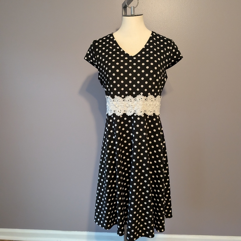 Women's Polka Dot Dress with Lace Detail